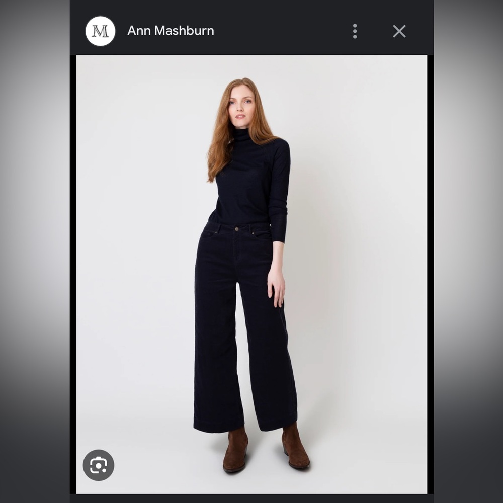 Wide Leg Cropped Navy Stretch Cord Pants